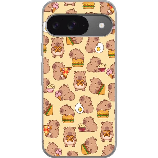 Google Pixel 9 Gjennomsiktig deksel Kawaii capybara mobildeksel med flere søte figurer