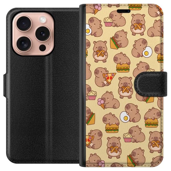 Apple iPhone 16 Pro Plånboksfodral Kawaii capybara mobilskal med flera söta figurer