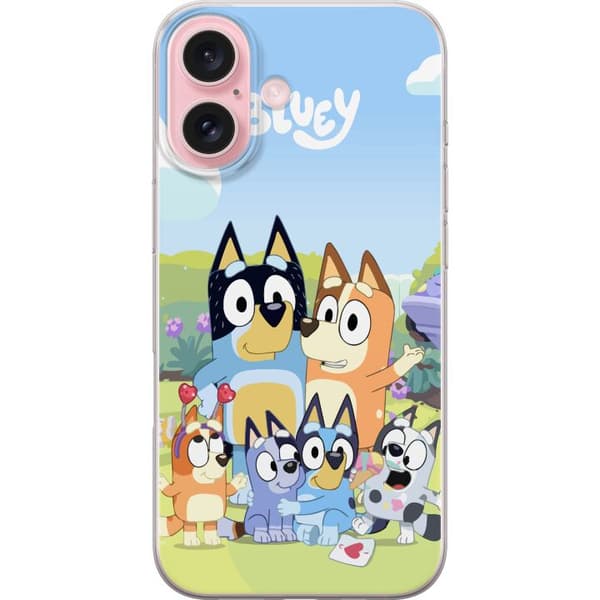 Apple iPhone 16 Genomskinligt Skal Bluey mobilskal med hela familjen i färgglad design