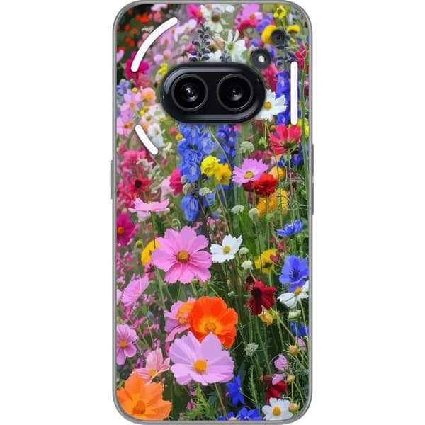 Nothing Phone (2a) Gennemsigtig cover Blomstret mobilcover med sommerlig eng og naturmotiv