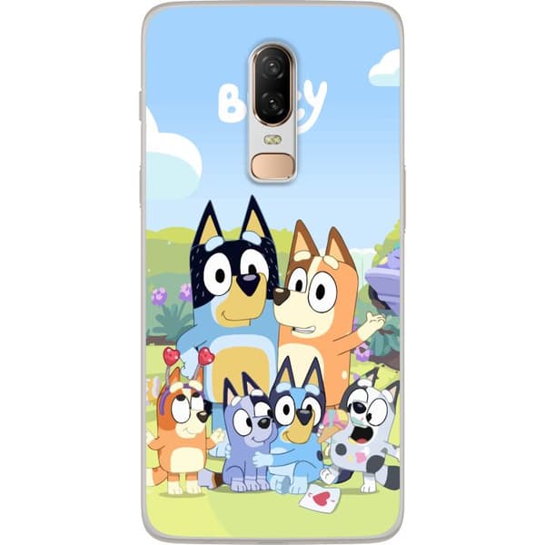 OnePlus 6 Läpinäkyvä kuori Bluey puhelinkotelo koko perheen kanssa värikkäässä suunnittelussa