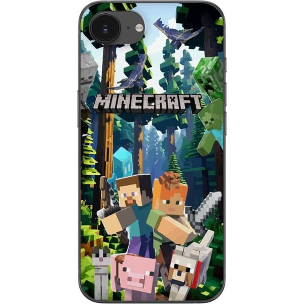 Apple iPhone 16e Läpinäkyvä kuori Minecraft-matkapuhelinkotelo metsällä ja pikselityylisillä hahmoilla