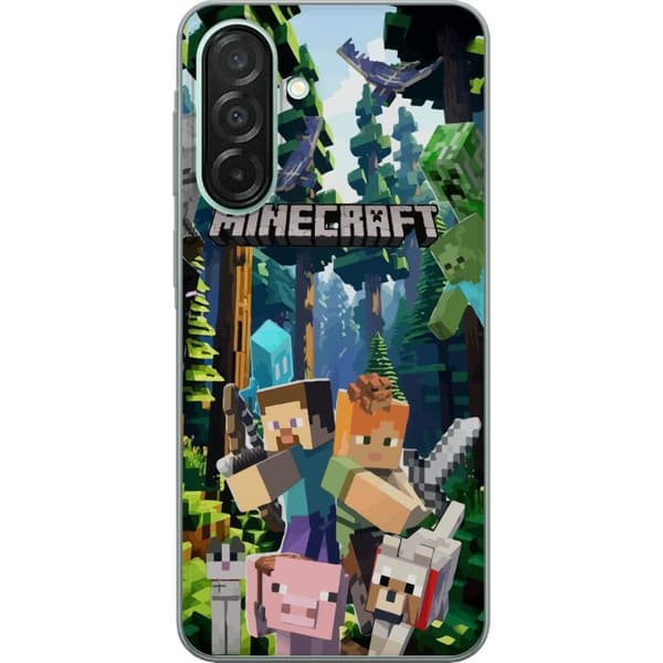 Samsung Galaxy A26 Gennemsigtig cover Minecraft mobiltelefon dækning med skov og pixel karakterer