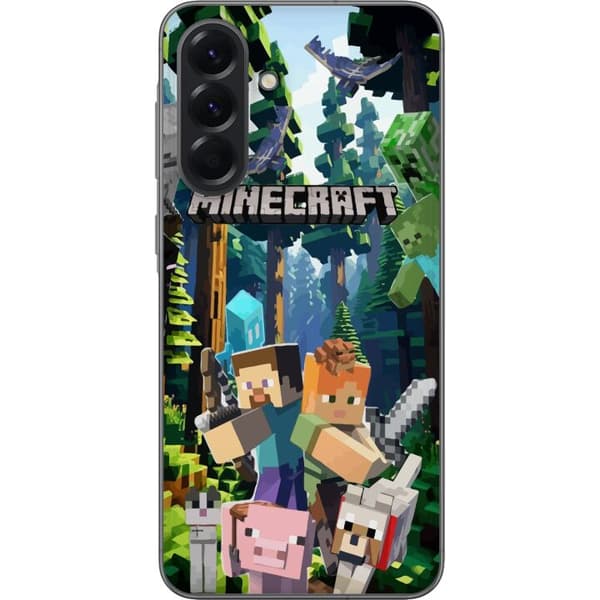 Samsung Galaxy A56 Genomskinligt Skal Minecraft mobilskal med skog och figurer i pixelstil