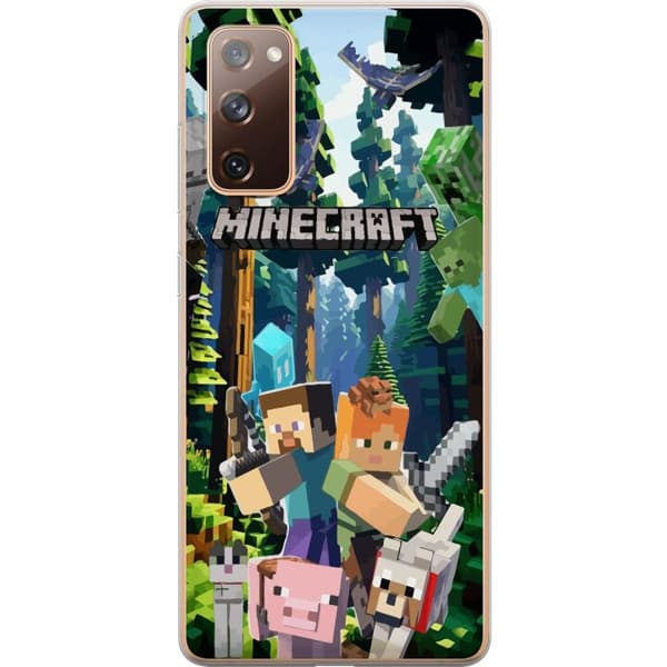 Samsung Galaxy S20 FE Gjennomsiktig deksel Minecraft mobildeksel med skog og figurer i pikselstil