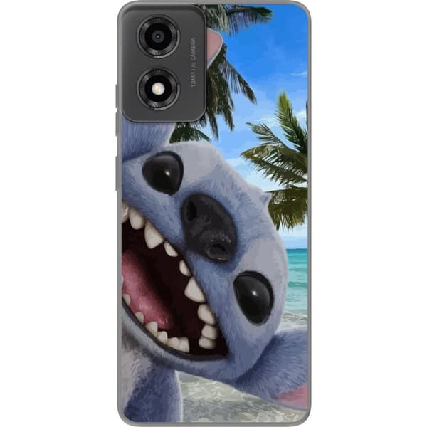 Motorola Moto E14 Gjennomsiktig deksel Stitch mobildeksel med palmer i søtt vennskapsdesign.