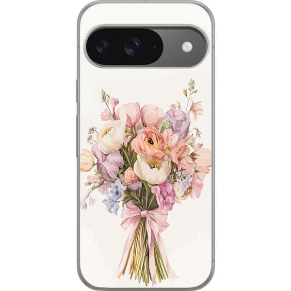 Google Pixel 9 Pro Gjennomsiktig deksel Mobildeksel med fargerikt blomsterbukett i romantisk stil