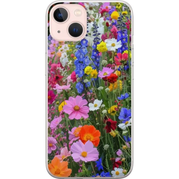 Apple iPhone 13 Gjennomsiktig deksel Blomstrete mobildeksel med sommerlig eng og naturmotiv