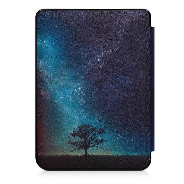 kwmobile E-Reader Fodral kompatibel med Kobo Clara HD - Skydd med magnetisk faux läder flik - Cosmic Tree Blå-Grå-Svart