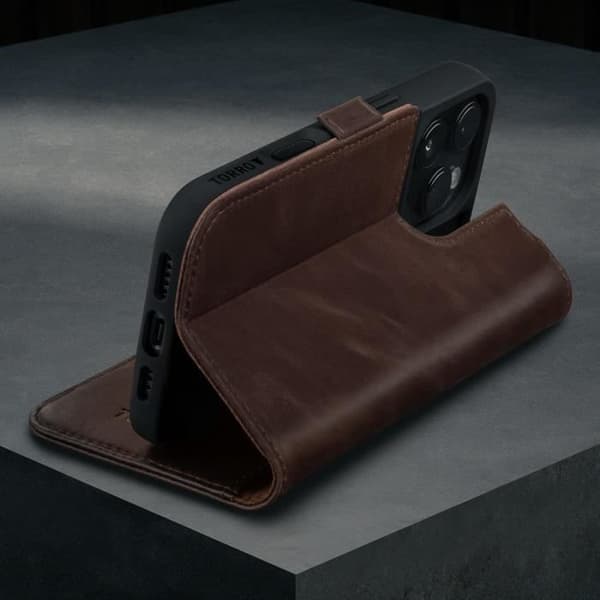 TORRO Äkta Läder Plånbok för iPhone 16 Pro - Mörkbrun