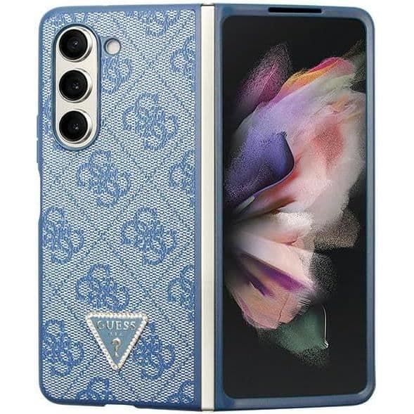 Étui rigide Guess GUHCZFD5P4TDPB F946 för Z Fold5 Blå Rigide Läder 4G Triangel Strass