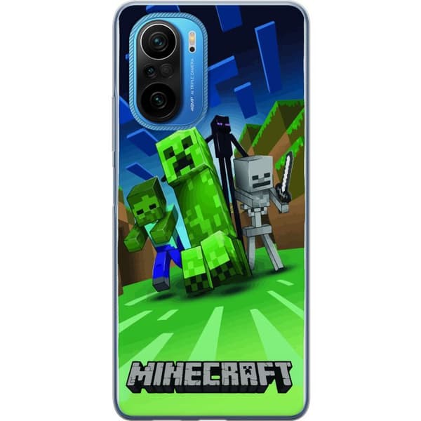 Xiaomi Poco F3 Gennemsigtig cover Minecraft Creeper mobilskal i klassisk grön pixelstil