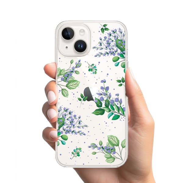 iPhone 13 Mini Cover Transparent Silikone Flexi Lilla Blomster