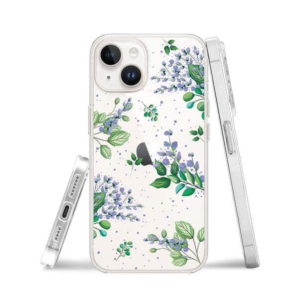 iPhone 13 Mini Cover Transparent Silikone Flexi Lilla Blomster