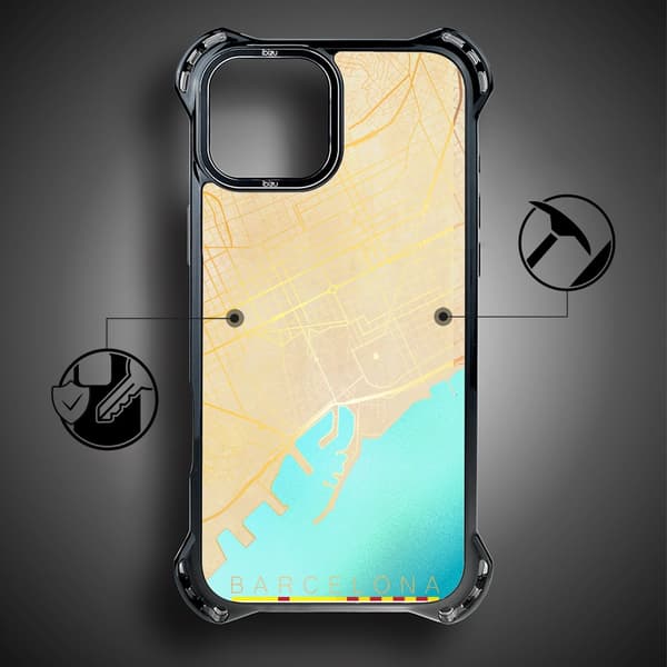 IBIZU DropGuard Ultra-skal för iPhone 13 med MagSafe, världskartor, Barcelona