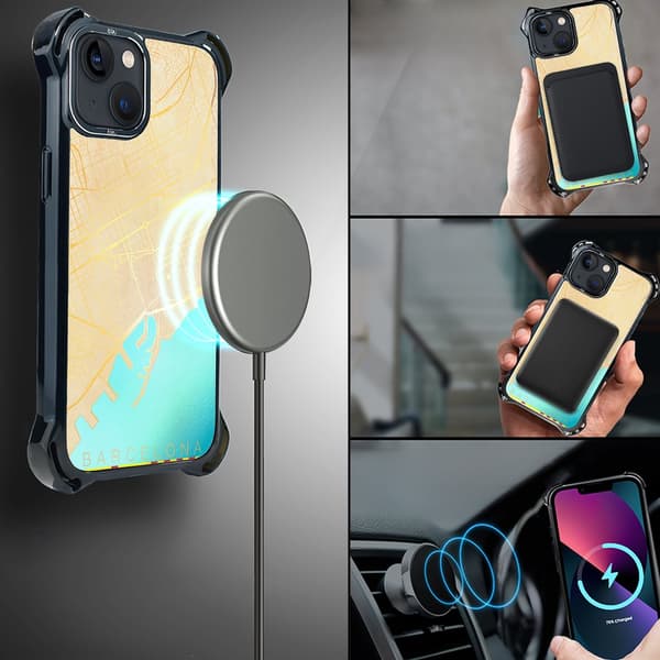 IBIZU DropGuard Ultra-skal för iPhone 13 med MagSafe, världskartor, Barcelona