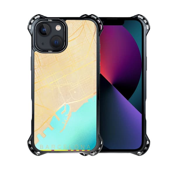 IBIZU DropGuard Ultra-skal för iPhone 13 med MagSafe, världskartor, Barcelona