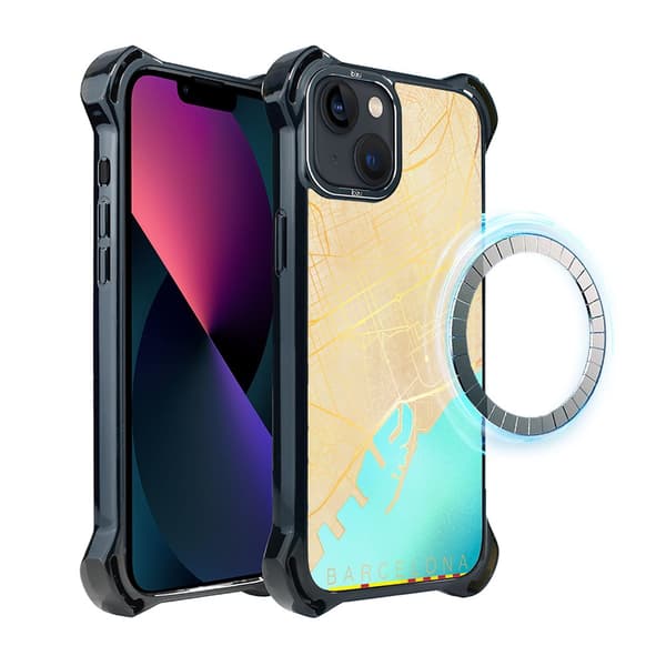 IBIZU DropGuard Ultra-skal för iPhone 13 med MagSafe, världskartor, Barcelona