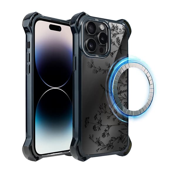 iPhone 14 Pro Max -kotelo IBIZU DropGuard Ultra MagSafella, Midnight, Touch of Flowers