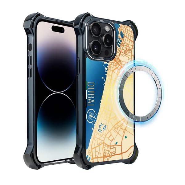 Fodral till iPhone 14 Pro Max IBIZU DropGuard Ultra med MagSafe, Världskartor, Dubai