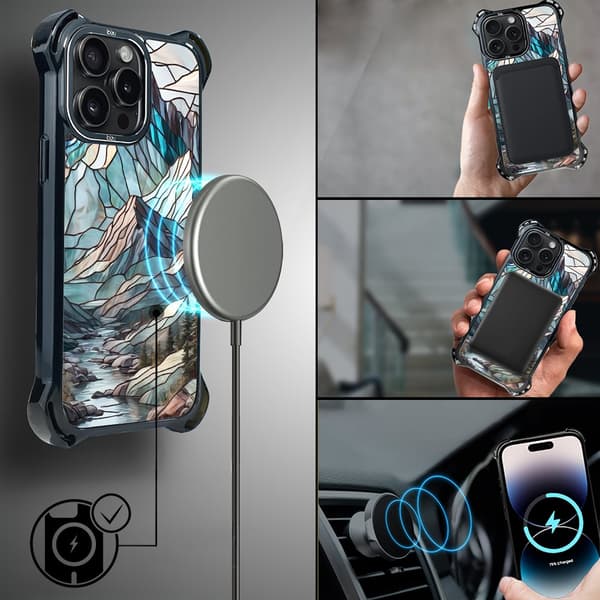 iPhone 14 Pro-cover IBIZU DropGuard Ultra med MagSafe, Glass Colors, Mountain Stream