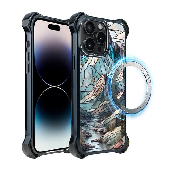 iPhone 14 Pro-cover IBIZU DropGuard Ultra med MagSafe, Glass Colors, Mountain Stream