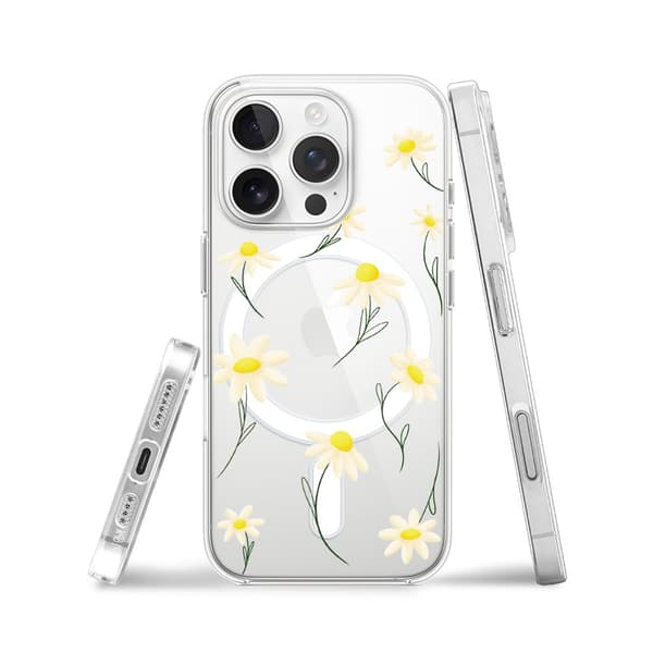 iPhone 16 Pro Max cover med MagSafe klar silikone Flexi Daisies