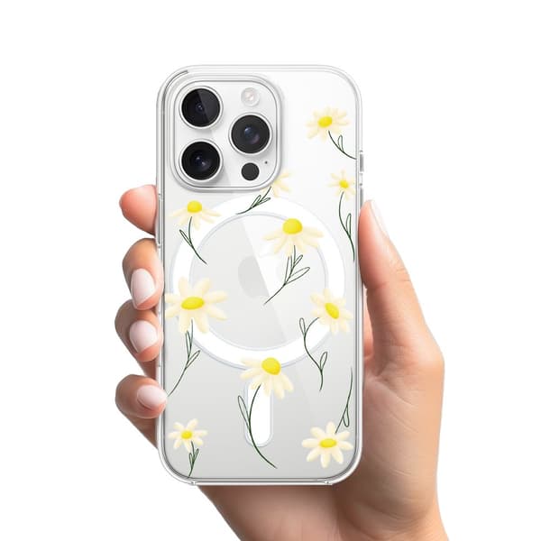 iPhone 16 Pro Max cover med MagSafe klar silikone Flexi Daisies