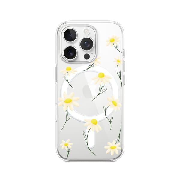 iPhone 16 Pro Max cover med MagSafe klar silikone Flexi Daisies