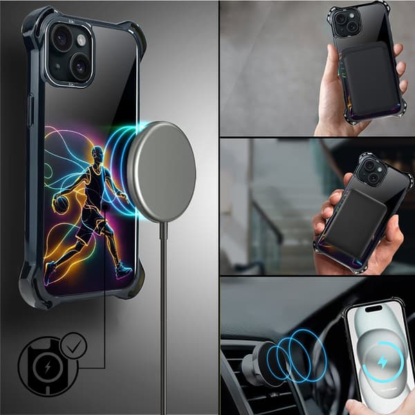 iPhone 15-fodral IBIZU DropGuard Ultra med MagSafe, #ElectroMove, Basketball Spirit