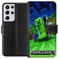Miniatyrbild 1 av 3: Samsung Galaxy S21 Ultra 5G Plånboksfodral Minecraft Creeper mobilskal i klassisk grön pixelstil