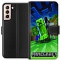 Miniatyrbild 1 av 3: Samsung Galaxy S21 Plånboksfodral Minecraft Creeper mobilskal i klassisk grön pixelstil
