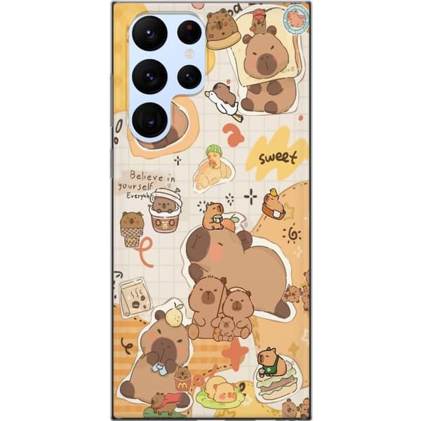 Samsung Galaxy S22 Ultra 5G Gennemsigtig cover Kawaii capybara mobilskal med gulliga djurmotiv