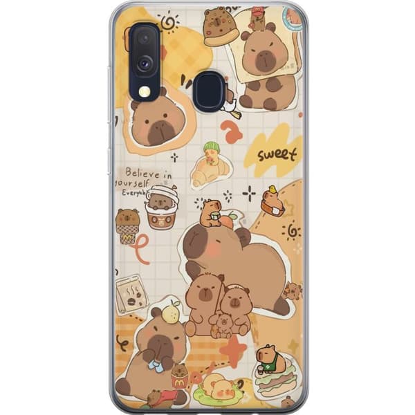 Samsung Galaxy A40 Genomskinligt Skal Kawaii capybara mobilskal med gulliga djurmotiv