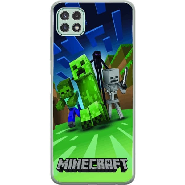 Samsung Galaxy A22 5G Gjennomsiktig deksel Minecraft Creeper mobilskal i klassisk grön pixelstil
