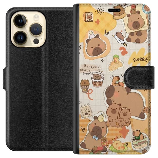 Apple iPhone 15 Pro Max Plånboksfodral Kawaii capybara mobilskal med gulliga djurmotiv