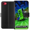 Miniatyrbild 1 av 3: Apple iPhone SE (2020) Plånboksfodral Minecraft Creeper mobilskal i klassisk grön pixelstil