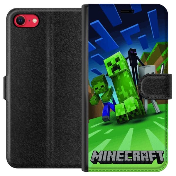 Apple iPhone SE (2020) Plånboksfodral Minecraft Creeper mobilskal i klassisk grön pixelstil