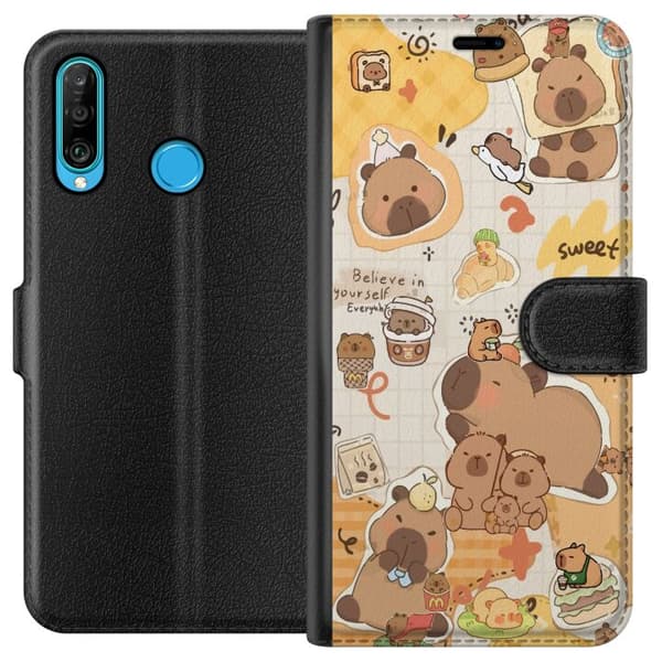 Huawei P30 lite Lommeboketui Kawaii capybara mobilskal med gulliga djurmotiv