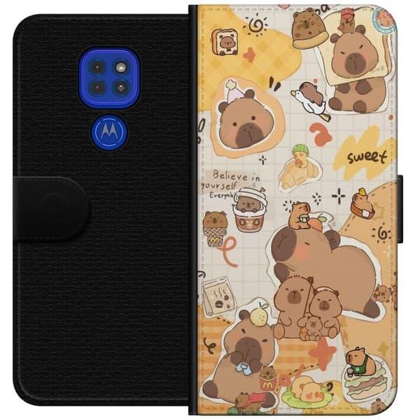 Motorola Moto G9 Play Lompakkokotelo Kawaii capybara mobilskal med gulliga djurmotiv