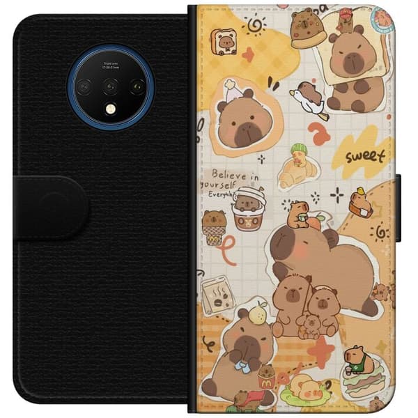 OnePlus 7T Plånboksfodral Kawaii capybara mobilskal med gulliga djurmotiv