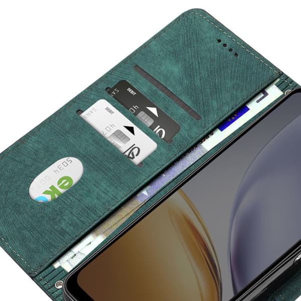 Hus för Realme 14T Borstat Effekt Plånbok Axelrem Mörkgrön