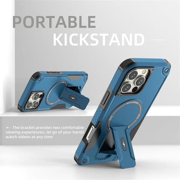 MagSafe Magnetisk Skyddsfodral för iPhone 16 Pro, Stötskyddande Robust 360° Skydd, Inbyggd Stöd, Ultra Hållbar - BLÅ