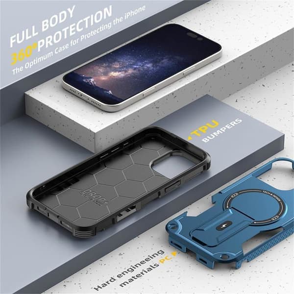 MagSafe Magnetisk Skyddsfodral för iPhone 16 Pro, Stötskyddande Robust 360° Skydd, Inbyggd Stöd, Ultra Hållbar - BLÅ