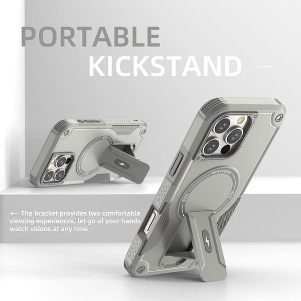 MagSafe Magnetisk iPhone 16 Pro Max Fodral, Stötsäker Robust 360° Skydd, Inbyggt Stöd, Ultratålig - Grå