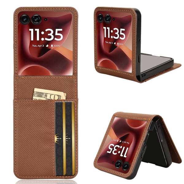 SKALO Motorola Razr 60 Ultra 5G PU-nahkainen Flip Korttikotelo Suojakuori - Ruskea