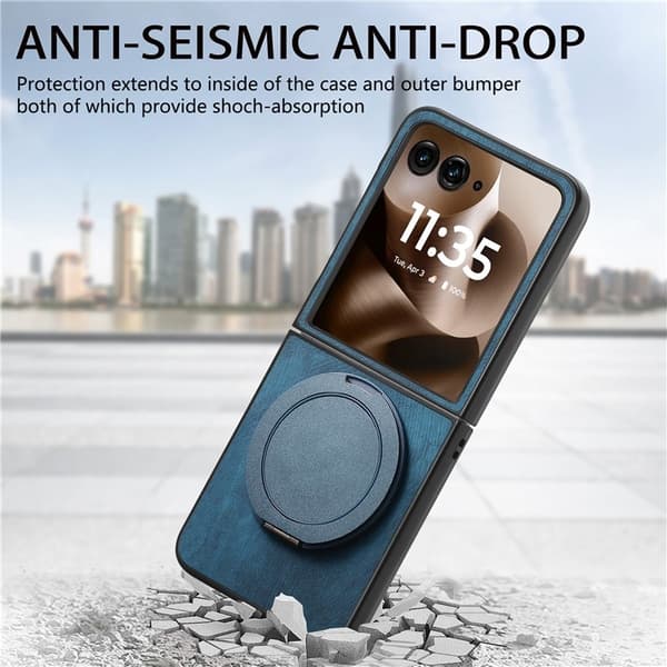 SKALO Motorola Razr 60 Ultra 5G D21 Kickstand Retro PU-Läder Skal - Blå