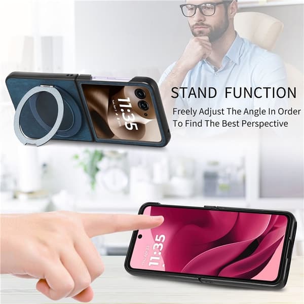 SKALO Motorola Razr 60 Ultra 5G D21 Kickstand Retro PU-Läder Skal - Blå