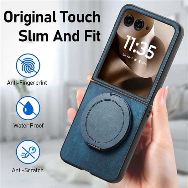 SKALO Motorola Razr 60 Ultra 5G D21 Kickstand Retro PU-Läder Skal - Blå