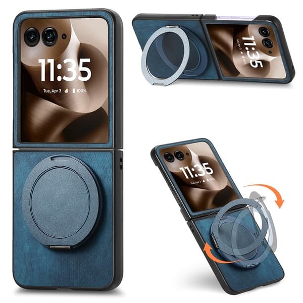 SKALO Motorola Razr 60 Ultra 5G D21 Kickstand Retro PU-Läder Skal - Blå